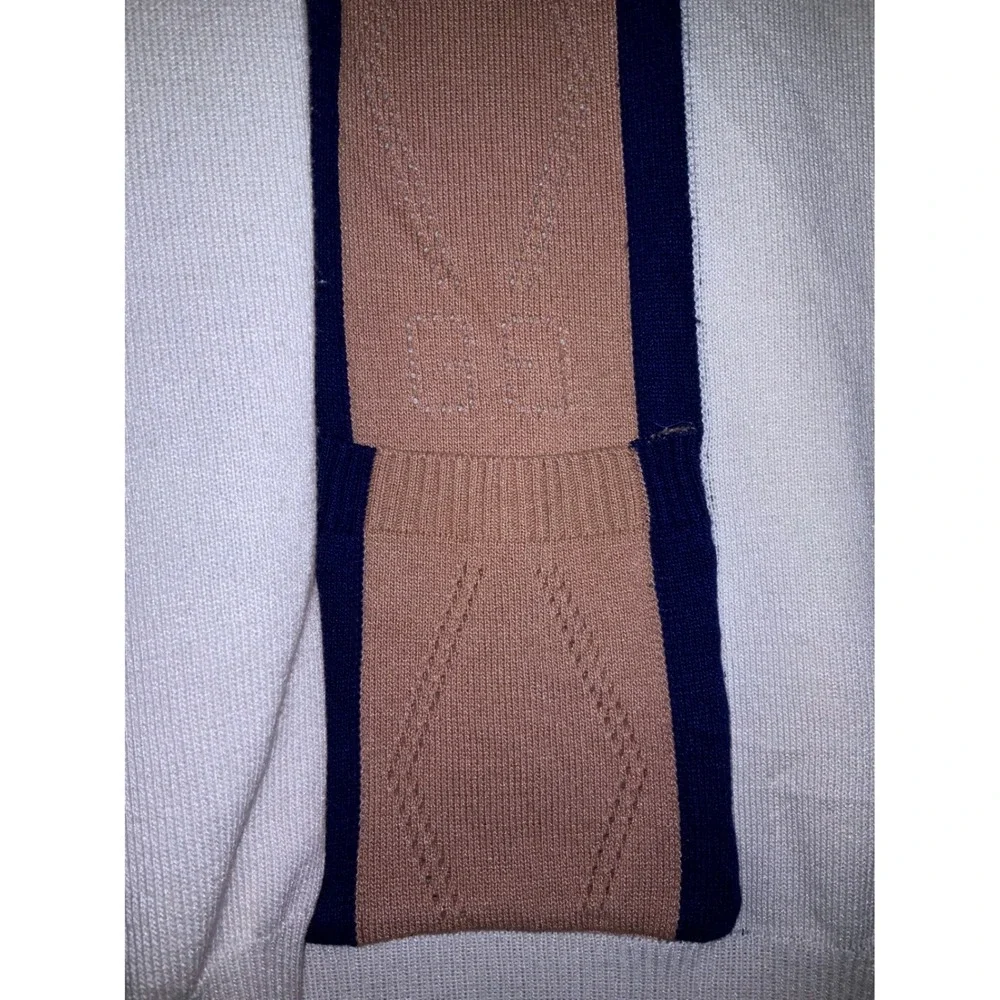 GUCCI Mens White Navy Tan Luxury Knit Cardigan‎ Sweater V Neck Pockets Size S